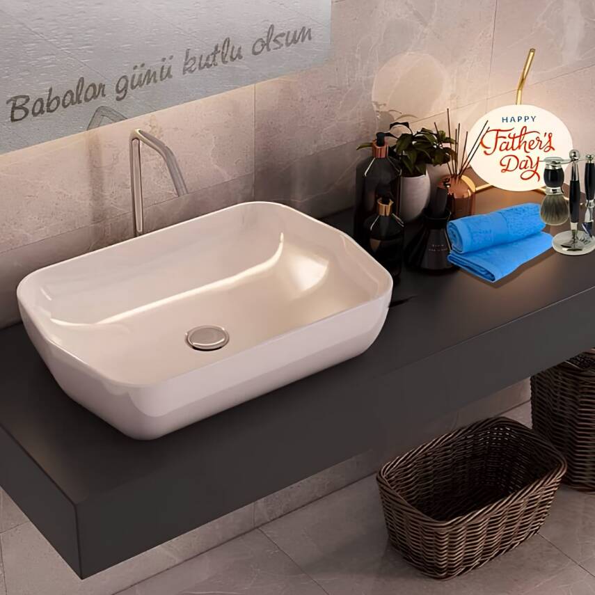 Seramiksan Lucida Oval Tezgâh Üstü Batarya Deliksiz Beyaz Lavabo 55x38 Cm A002551H - 1