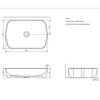 Seramiksan Lucida Oval Tezgâh Üstü Batarya Deliksiz Beyaz Lavabo 55x38 Cm A002551H - 3