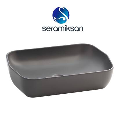 Seramiksan Lucida Oval Tezgâh Üstü Batarya Deliksiz Mat Antrasit Lavabo 55x38 Cm A002556H