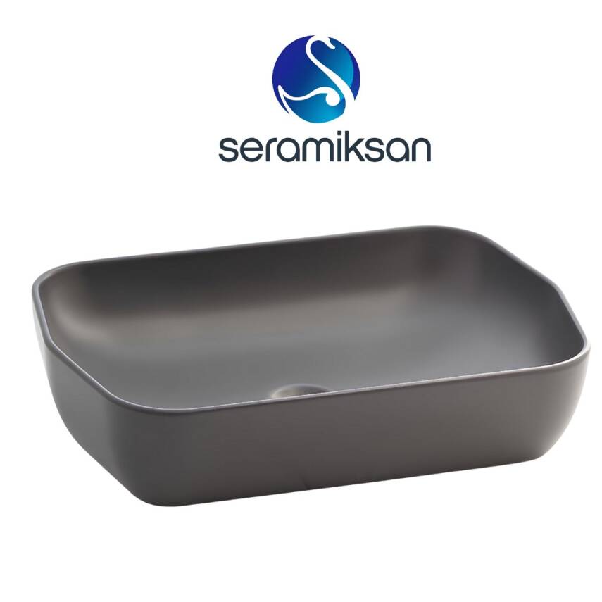 Seramiksan Lucida Oval Tezgâh Üstü Batarya Deliksiz Mat Antrasit Lavabo 55x38 Cm A002556H - 1