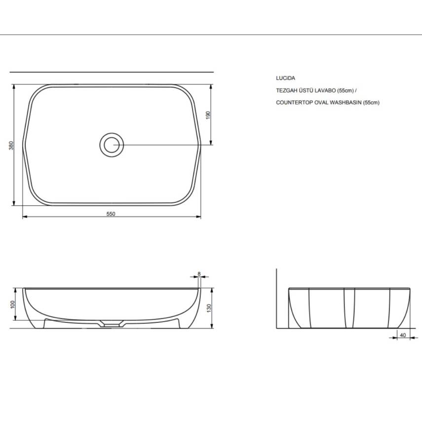 Seramiksan Lucida Oval Tezgâh Üstü Batarya Deliksiz Mat Antrasit Lavabo 55x38 Cm A002556H - 2
