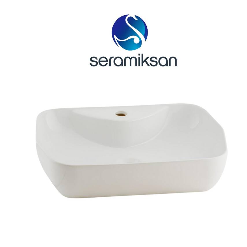 Seramiksan Lucida Oval Tezgâh Üstü Beyaz Batarya Delikli Lavabo 55x38 Cm A002561H - 1