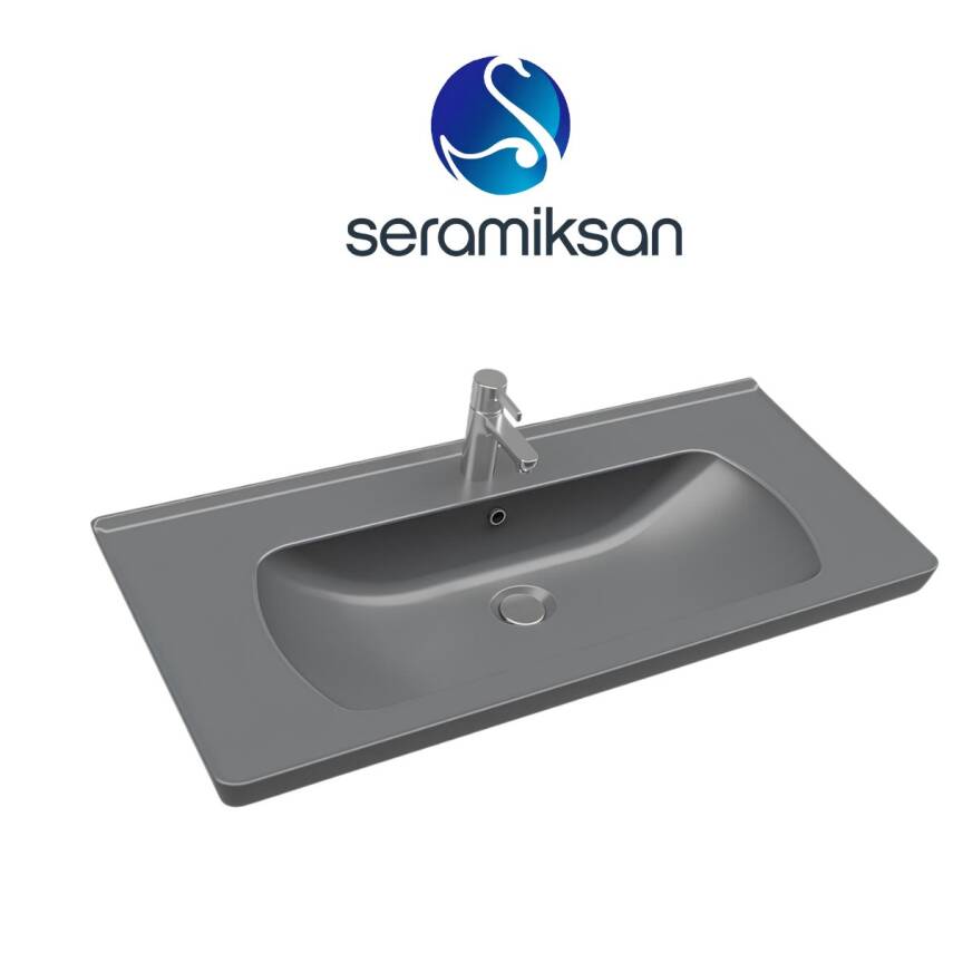 Seramiksan Satürn Etajer Uyumlu Mat Antrasit Lavabo 100x45 Cm A142031K - 1