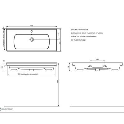 Seramiksan Satürn Etajer Uyumlu Mat Antrasit Lavabo 100x45 Cm A142031K - 2