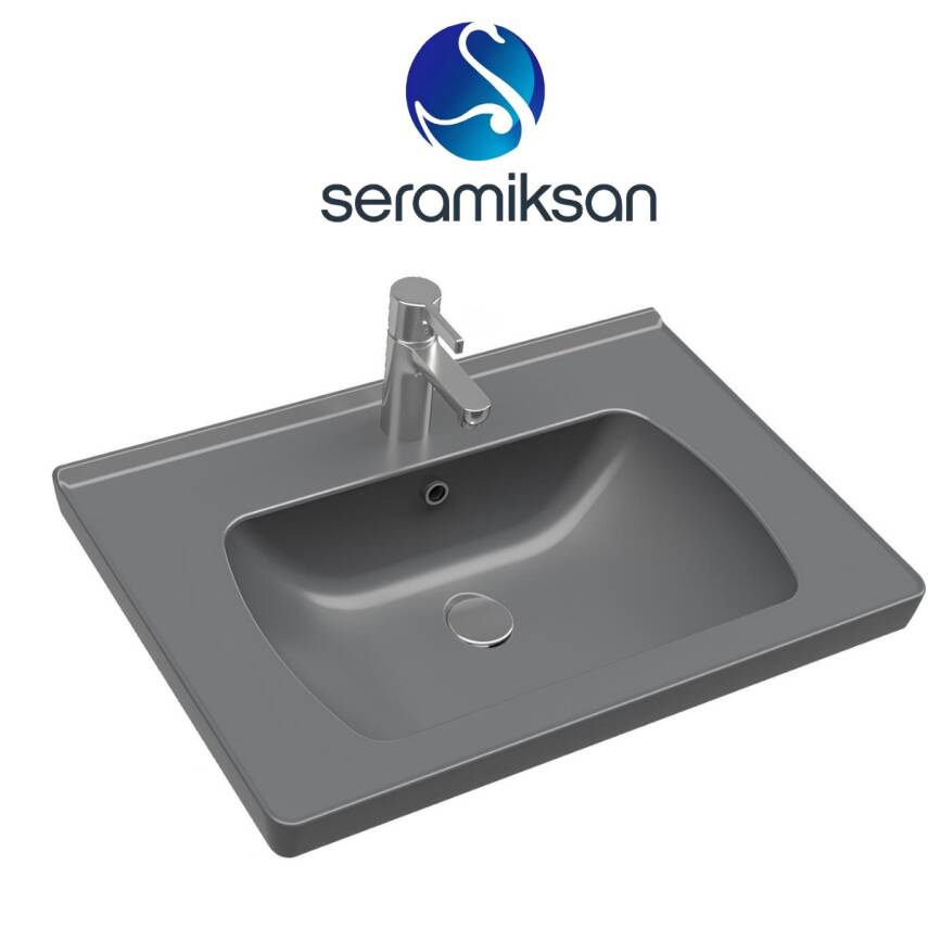 Seramiksan Satürn Etajer Uyumlu Mat Antrasit Lavabo 60x45 Cm A142011H - 1