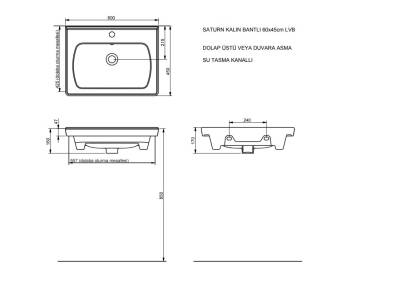 Seramiksan Satürn Etajer Uyumlu Mat Antrasit Lavabo 60x45 Cm A142011H - 2