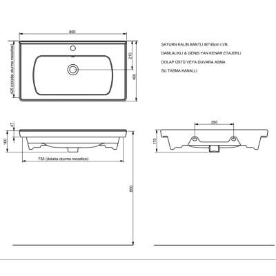 Seramiksan Satürn Etajer Uyumlu Mat Antrasit Lavabo 80x45 Cm A142021H - 2