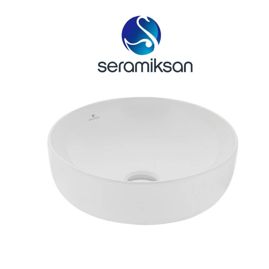 Seramiksan Sole Oval Tezgâh Üstü Batarya Deliksiz Beyaz Lavabo 42x42 Cm A002842H - 1
