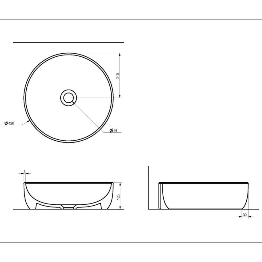 Seramiksan Sole Oval Tezgâh Üstü Batarya Deliksiz Beyaz Lavabo 42x42 Cm A002842H - 2