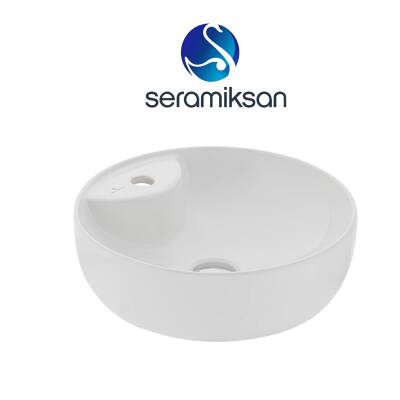 Seramiksan Sole Oval Tezgâh Üstü Beyaz Batarya Delikli Lavabo 42x42 Cm A002843H - 2