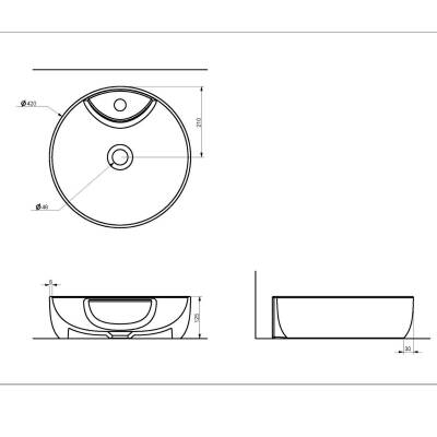 Seramiksan Sole Oval Tezgâh Üstü Beyaz Batarya Delikli Lavabo 42x42 Cm A002843H - 3