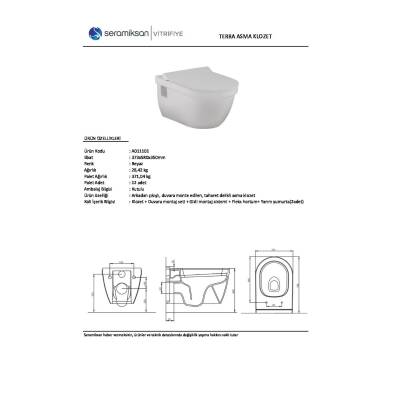 Seramiksan Terra Kanallı Beyaz Asma Klozet A011101H, Seramiksan Terra Duroplast Yavaş Kapak - 3