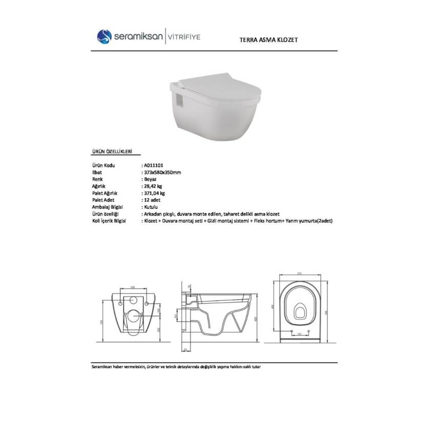 Seramiksan Terra Kanallı Beyaz Asma Klozet A011101H, Seramiksan Terra Duroplast Yavaş Kapak - 3