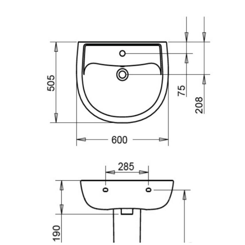 Turavit Alize Batarya Delikli Beyaz Lavabo 60x50 Cm ALZ6001 - 2