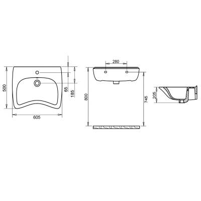 Turavit Bedensel Engelli Batarya Delikli Beyaz Lavabo 50x60 Cm ENG1601 - 3