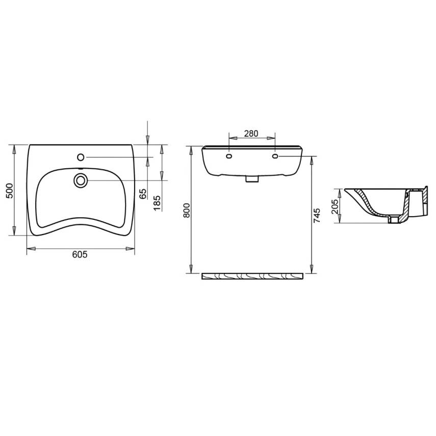 Turavit Bedensel Engelli Batarya Delikli Beyaz Lavabo 50x60 Cm ENG1601 - 3