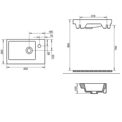Turavit İda Dikdörtgen Etajer Uyumlu Beyaz Lavabo 28x45 Cm ID0703 - 5
