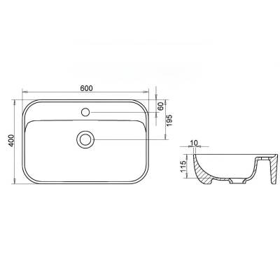 Turavit Loft Dikdörtgen Tezgâh Üstü Batarya Delikli Beyaz Lavabo 60x40 Cm LFT0710 - 5