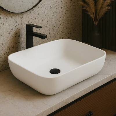 Turavit Loft Tezgâh Üstü Batarya Deliksiz Beyaz Lavabo 40x60 Cm LFT0707