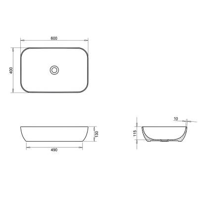 Turavit Loft Tezgâh Üstü Batarya Deliksiz Beyaz Lavabo 40x60 Cm LFT0707 - 4