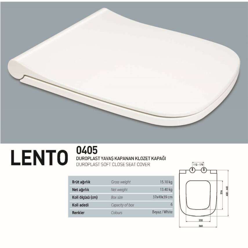 Turavit Luna Kanalsız Beyaz Asma Klozet LN5610, Nkp Lento Duroplast Yavaş Kapak - 4