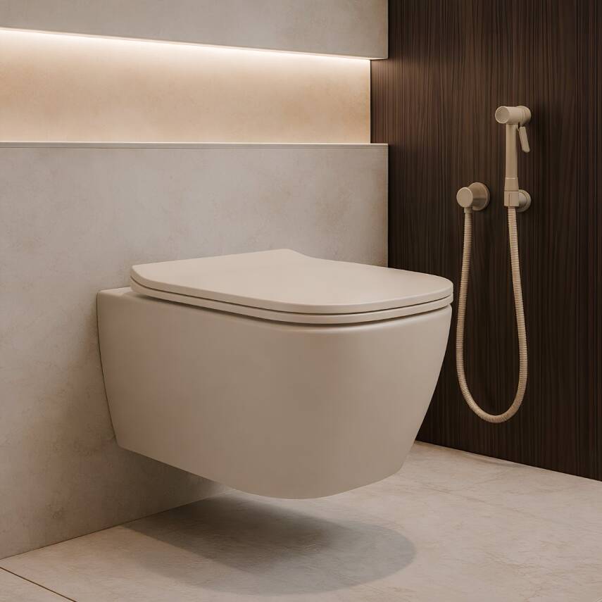 Turavit Luna Kanalsız Mat Cappucino Asma Klozet LN5610C, Luna Mat Cappucino Duroplast Yavaş Kapak - 1
