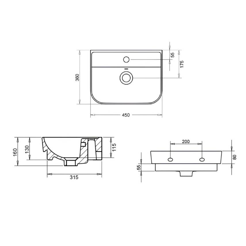 Turavit Luna Tezgâh Üstü Batarya Delikli Beyaz Lavabo 45x37 Cm LN5602 - 3