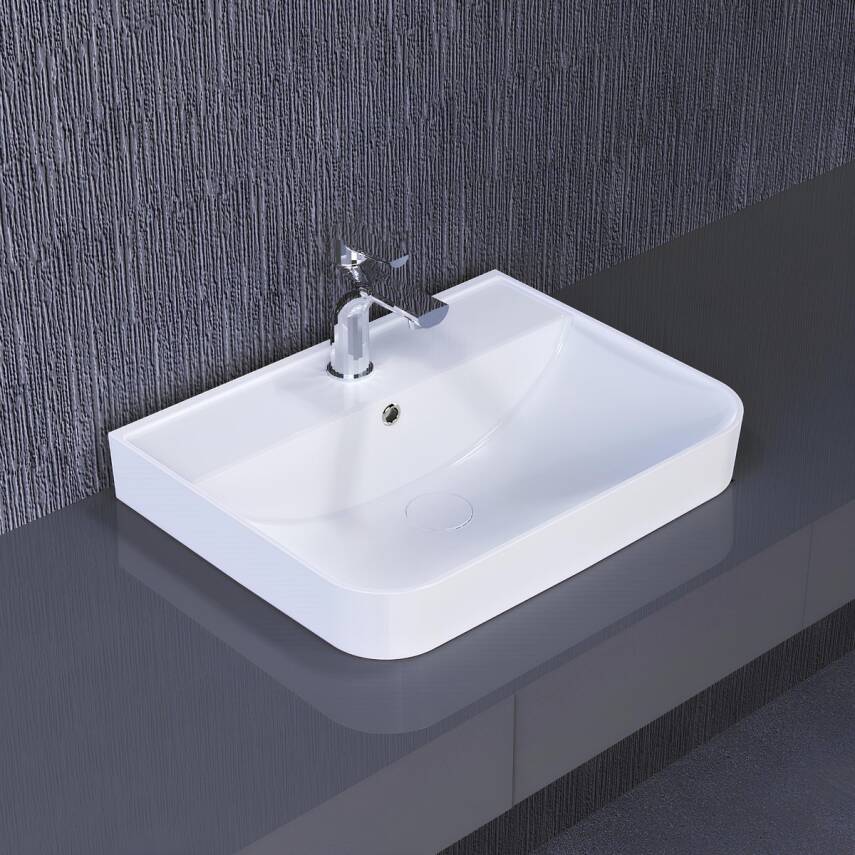 Turavit Luna Tezgâh Üstü Batarya Delikli Beyaz Lavabo 55x39 Cm LN5601 - 1