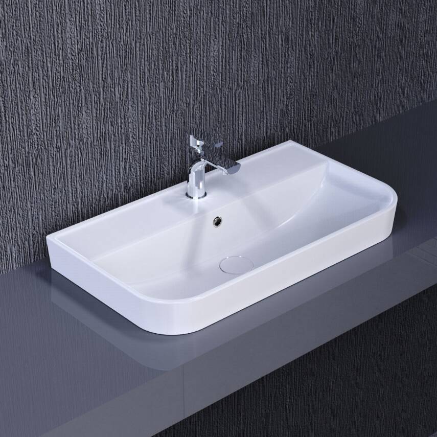 Turavit Luna Tezgâh Üstü Batarya Delikli Beyaz Lavabo Slim 65x40 Cm LN5603 - 1