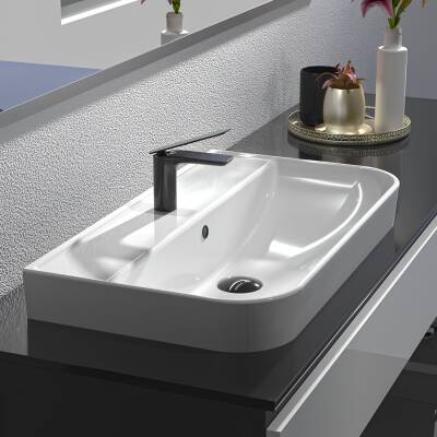 Turavit Luna Tezgâh Üstü Batarya Delikli Beyaz Lavabo Slim 65x40 Cm LN5603 - 2