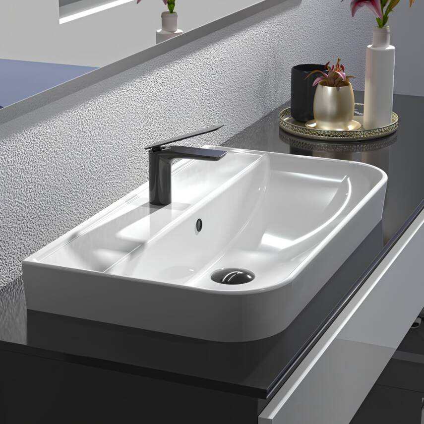 Turavit Luna Tezgâh Üstü Batarya Delikli Beyaz Lavabo Slim 65x40 Cm LN5603 - 2