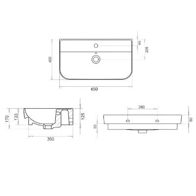Turavit Luna Tezgâh Üstü Batarya Delikli Beyaz Lavabo Slim 65x40 Cm LN5603 - 4