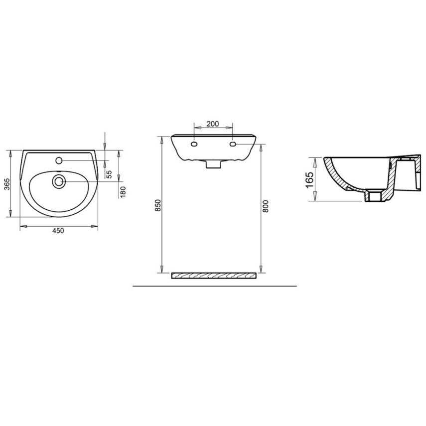 Turavit Oval Batarya Delikli Beyaz Lavabo 36x45 Cm 5003 - 2