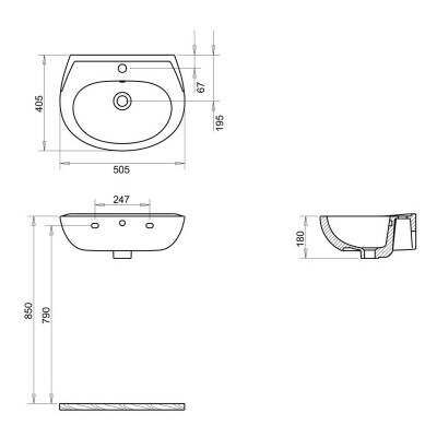 Turavit Oval Batarya Delikli Beyaz Lavabo 40x50 Cm 5009 - 2