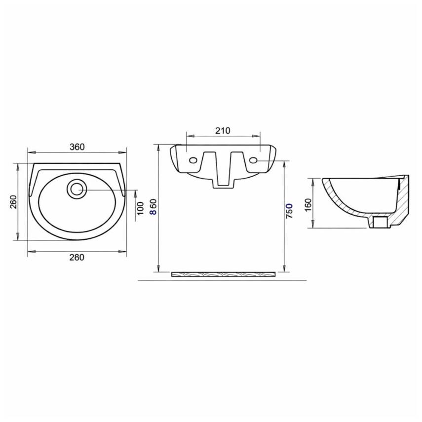Turavit Oval Batarya Deliksiz Beyaz Lavabo 28x35 Cm 5012 - 2