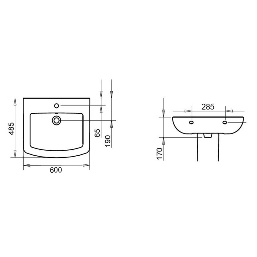 Turavit Plaza Batarya Delikli Beyaz Lavabo 60x48 Cm PLZ1701 - 2