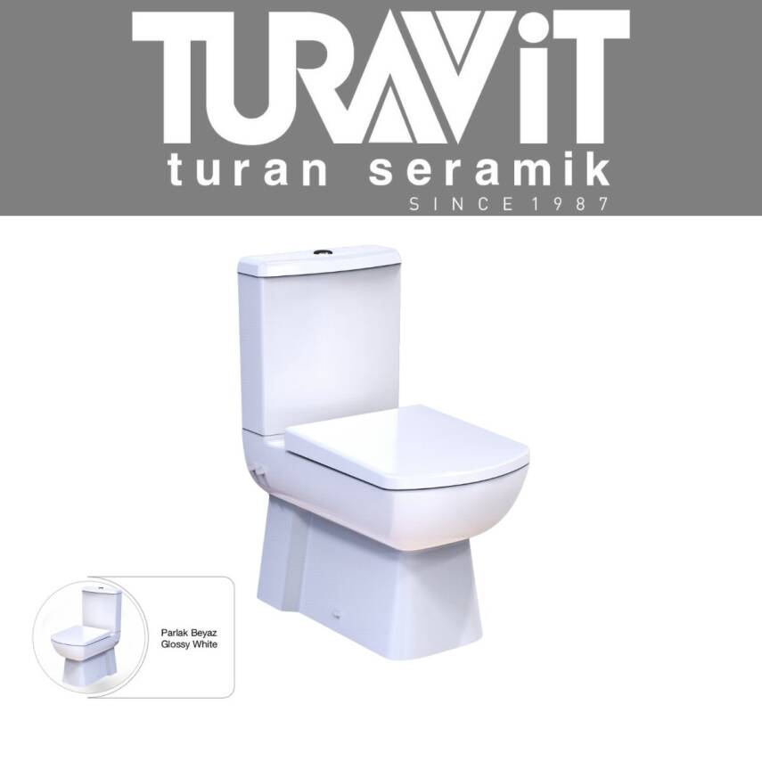 Turavit Plaza Kanallı Beyaz Duvara Sıfır Klozet Takımı PLZ1708, Nkp Sedef Yavaş Kapak - 3