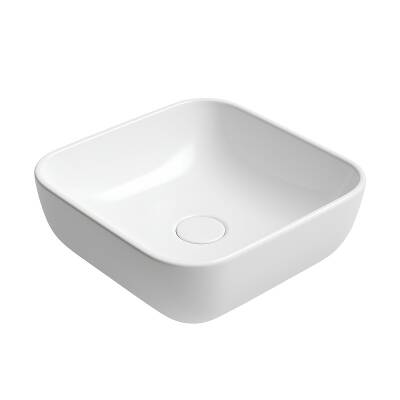 Turavit Porto Kare Tezgâh Üstü Batarya Deliksiz Çanak Beyaz Kare Lavabo 40x40 Cm PRT0708