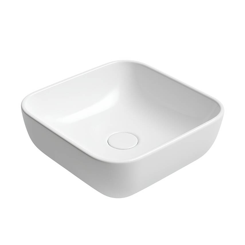 Turavit Porto Kare Tezgâh Üstü Batarya Deliksiz Çanak Beyaz Kare Lavabo 40x40 Cm PRT0708 - 1