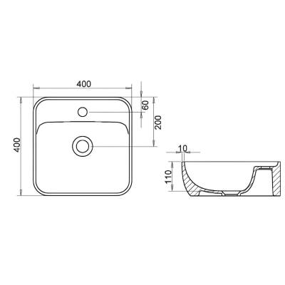 Turavit Portomix Kare Tezgâh Üstü Batarya Delikli Beyaz Lavabo 40x40 Cm PRT0711 - 5