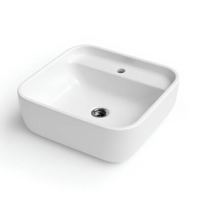 Turavit Portomix Kare Tezgâh Üstü Batarya Delikli Beyaz Lavabo 40x40 Cm PRT0711 - 6