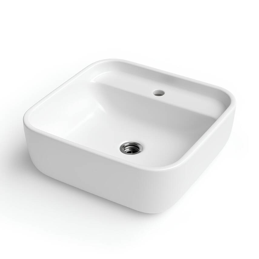 Turavit Portomix Kare Tezgâh Üstü Batarya Delikli Beyaz Lavabo 40x40 Cm PRT0711 - 6