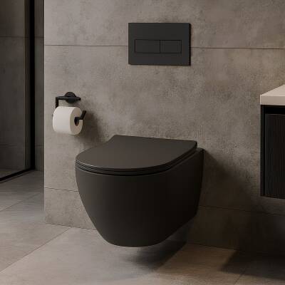 Turavit Rondo Kanalsız Mat Antrasit Asma Klozet RND5512A, Turavit Rondo Duroplast Yavaş Kapak - 2