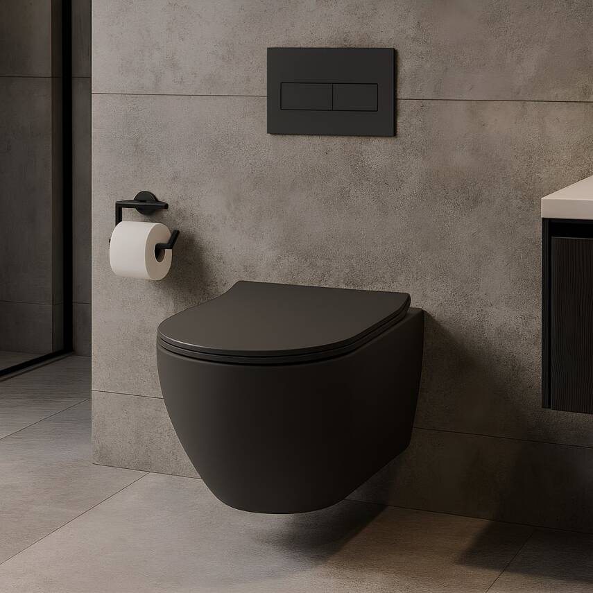 Turavit Rondo Kanalsız Mat Antrasit Asma Klozet RND5512A, Turavit Rondo Duroplast Yavaş Kapak - 2
