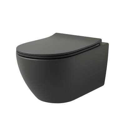 Turavit Rondo Kanalsız Mat Antrasit Asma Klozet RND5512A, Turavit Rondo Duroplast Yavaş Kapak - 3