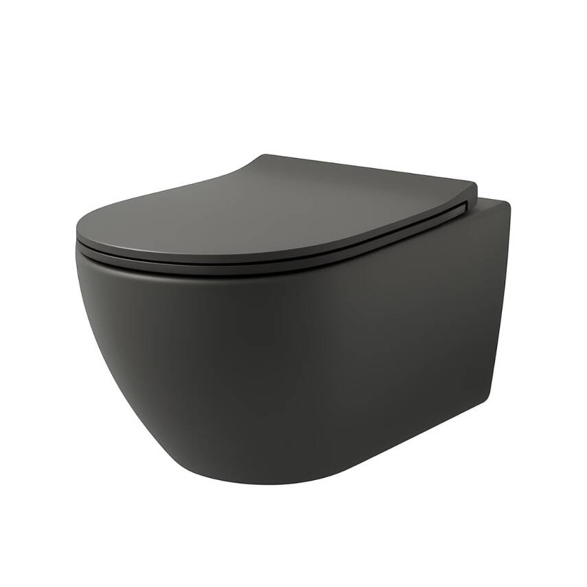 Turavit Rondo Kanalsız Mat Antrasit Asma Klozet RND5512A, Turavit Rondo Duroplast Yavaş Kapak - 3