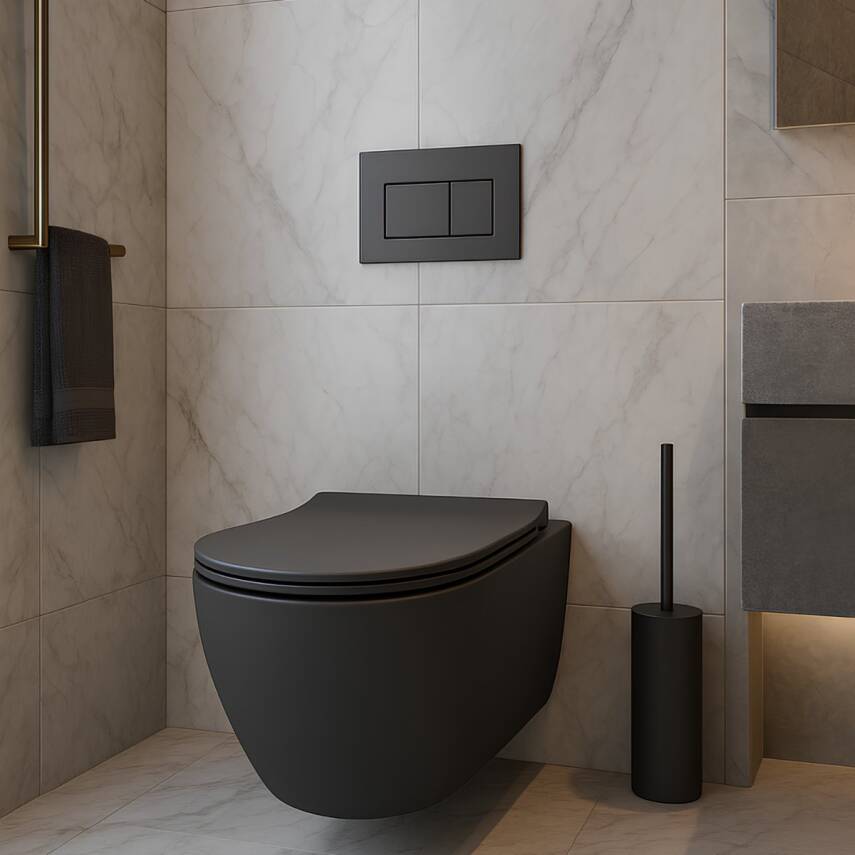 Turavit Rondo Kanalsız Mat Antrasit Asma Klozet RND5512A, Turavit Rondo Duroplast Yavaş Kapak - 6