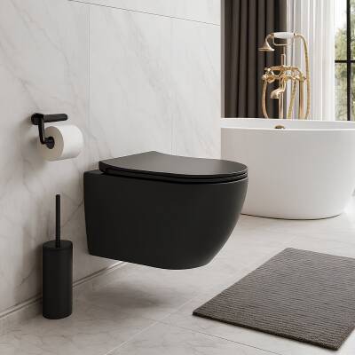 Turavit Rondo Kanalsız Mat Siyah Asma Klozet RND5512B, Turavit Rondo Duroplast Yavaş Kapak - 2