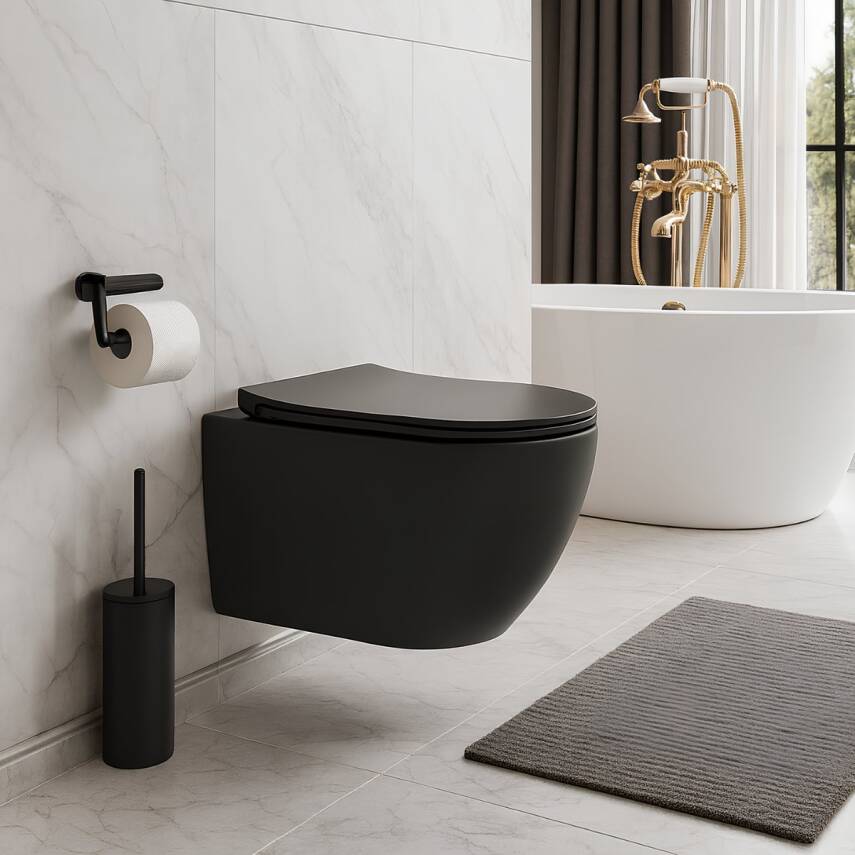 Turavit Rondo Kanalsız Mat Siyah Asma Klozet RND5512B, Turavit Rondo Duroplast Yavaş Kapak - 2
