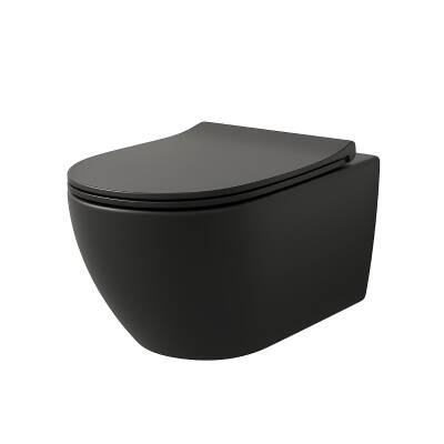 Turavit Rondo Kanalsız Mat Siyah Asma Klozet RND5512B, Turavit Rondo Duroplast Yavaş Kapak - 3
